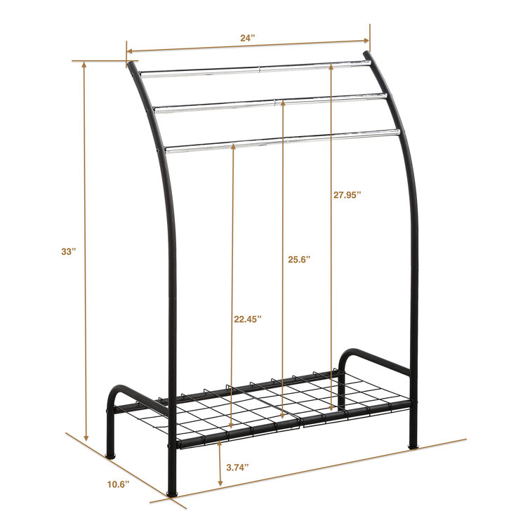 Black Freestanding 3-Bar Towel Rack with Bottom Shelf
