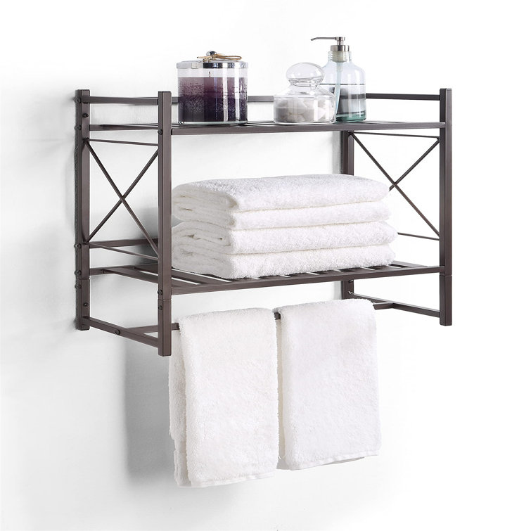 Bronze 2-Tier Wall Mounted Bathroom Shelf with Towel Bar
