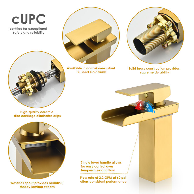 Brushed Gold Single-Handle Waterfall Bathroom Faucet