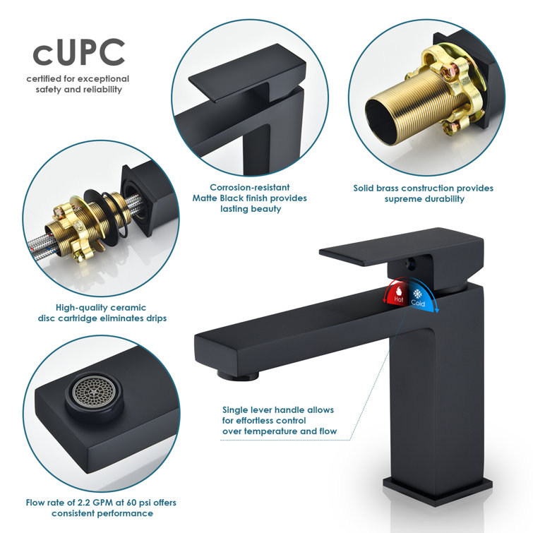 Aalst Matte Black Solid Brass Single Handle Bathroom Faucet