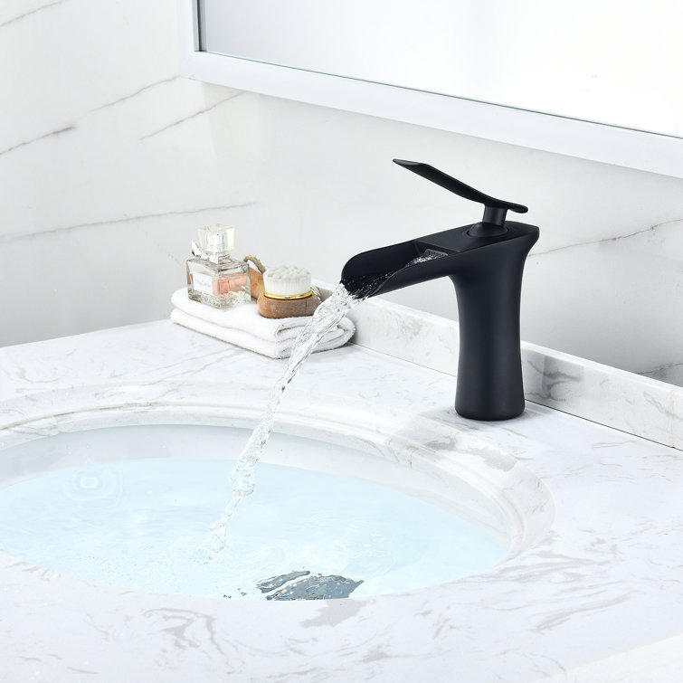 Matte Black Solid Brass Single-Handle Waterfall Bathroom Faucet