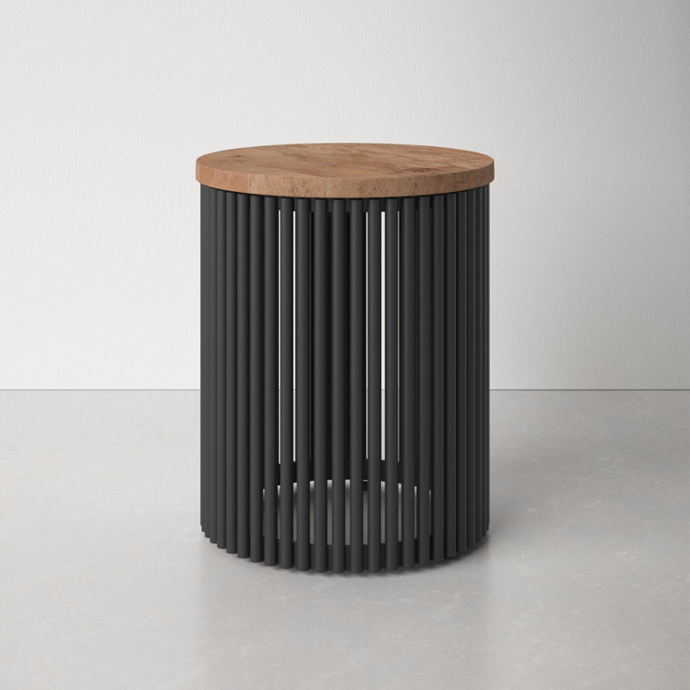 Natural Wood and Black Metal Round Accent Table