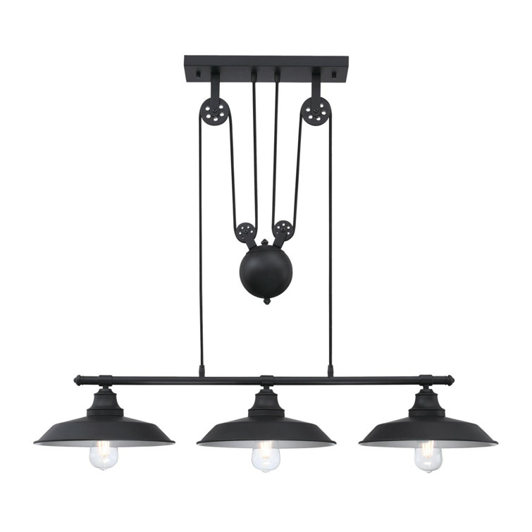 Matte Black Industrial 3-Light Pulley Pendant
