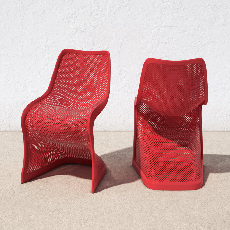 Red S-Shaped UV Resistant Plastic Outdoor Dining Chair