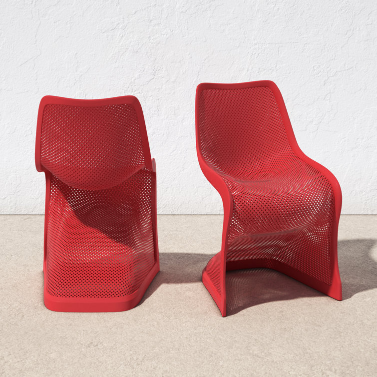 Red S-Shaped UV Resistant Plastic Outdoor Dining Chair