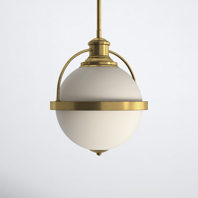 Warm Brass Globe Pendant Light with White Opal Glass Shade