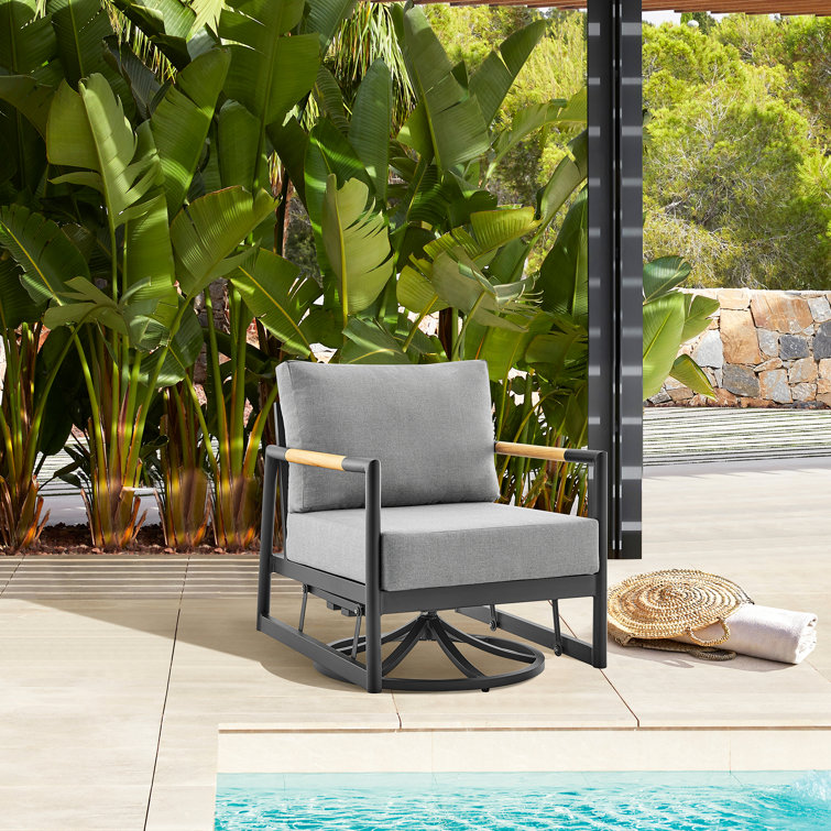 Antone Black Aluminum Outdoor Glider Chair with Gray Cushions