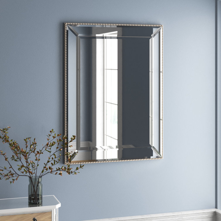 Elegant Roberto Rectangular Bronze & Silver Beaded Wall Mirror