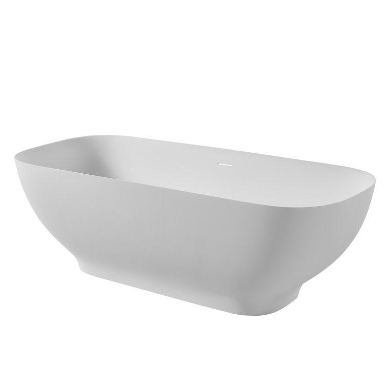 67'' White Solid Surface Freestanding Soaking Bathtub