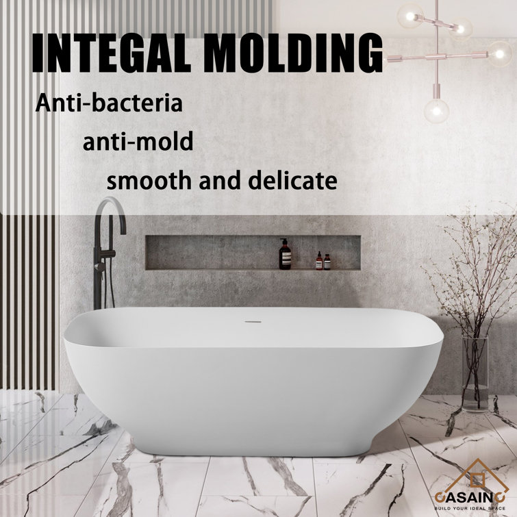 67'' White Solid Surface Freestanding Soaking Bathtub