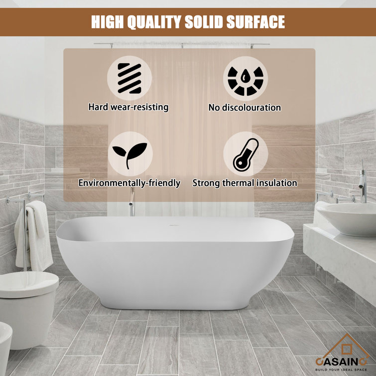 67'' White Solid Surface Freestanding Soaking Bathtub
