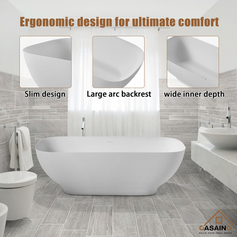 67'' White Solid Surface Freestanding Soaking Bathtub