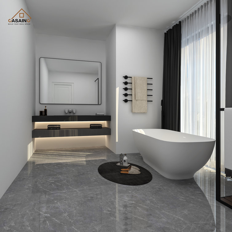 67'' White Solid Surface Freestanding Soaking Bathtub