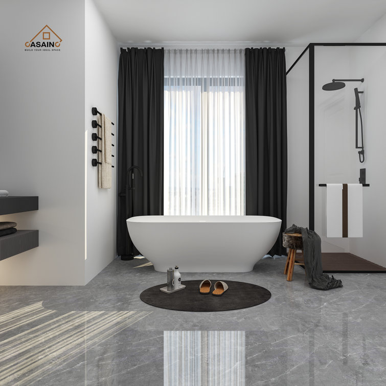 67'' White Solid Surface Freestanding Soaking Bathtub