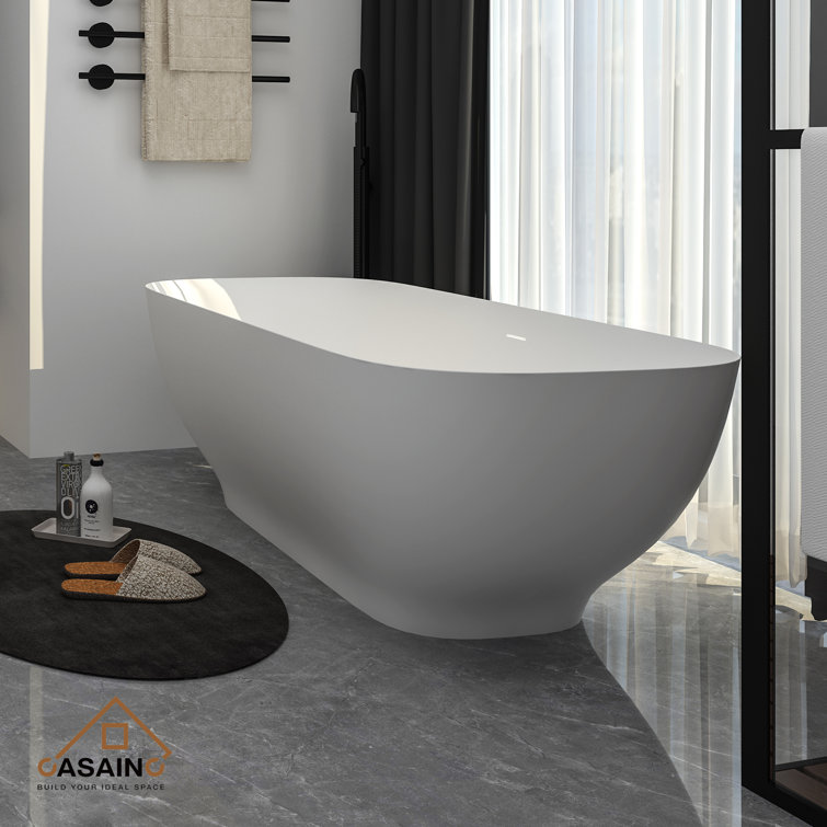67'' White Solid Surface Freestanding Soaking Bathtub