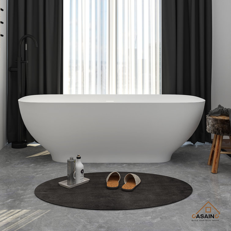 67'' White Solid Surface Freestanding Soaking Bathtub