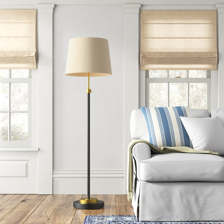 Adjustable Black and Gold Iron Floor Lamp with Linen Shade