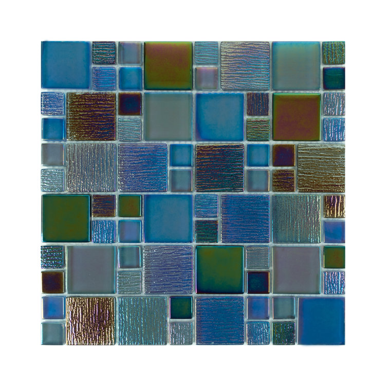 Deep Bayou Iridescent Glass Mosaic Wall Tile, 12-in x 12-in