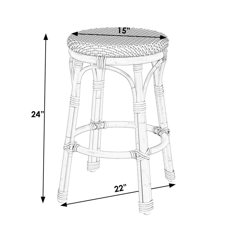 Blue and Natural Wicker Patio Counter Stool with Metal Legs