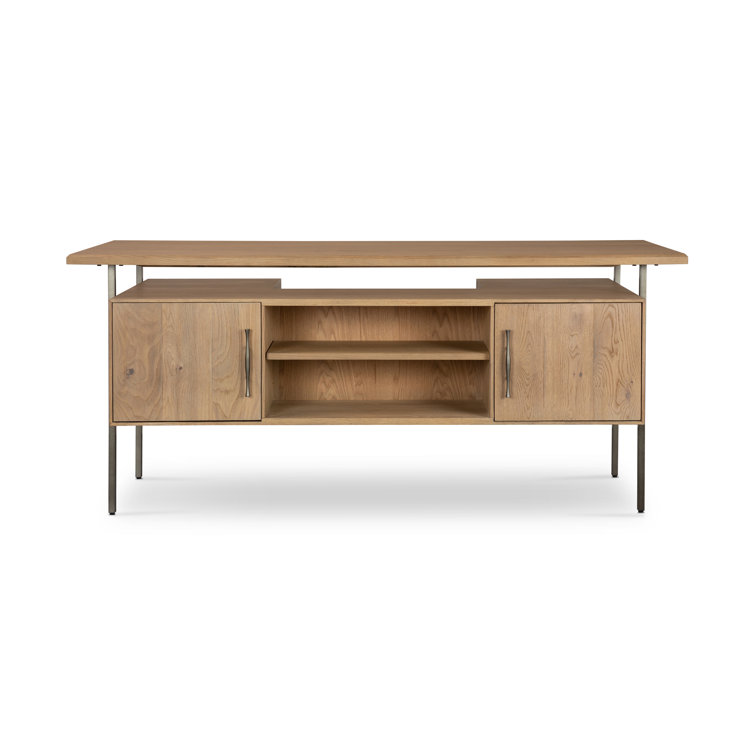 Lauren Modern Brown Solid Oak Writing Desk with Filing Storage
