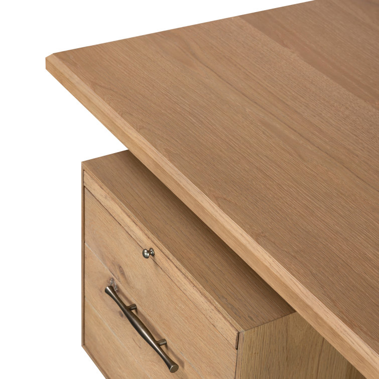 Lauren Modern Brown Solid Oak Writing Desk with Filing Storage