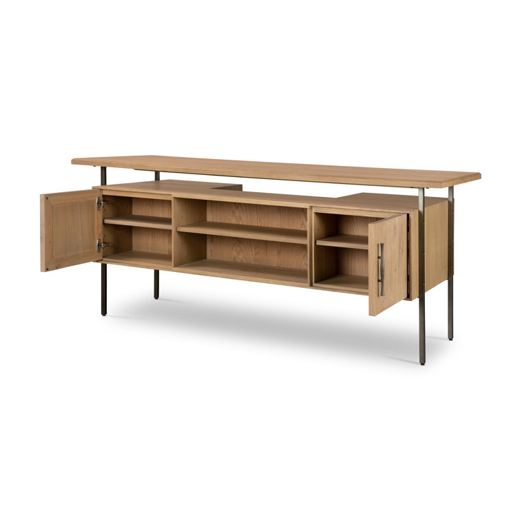 Lauren Modern Brown Solid Oak Writing Desk with Filing Storage