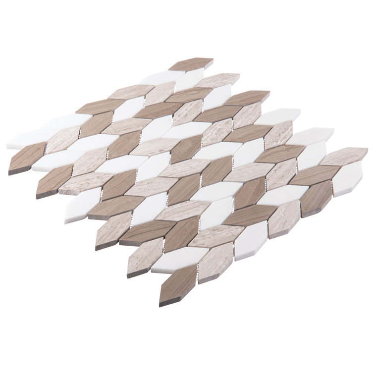 Baskit White Tan and Brown Hexagon Natural Stone Mosaic Tile