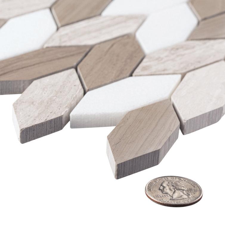 Baskit White Tan and Brown Hexagon Natural Stone Mosaic Tile