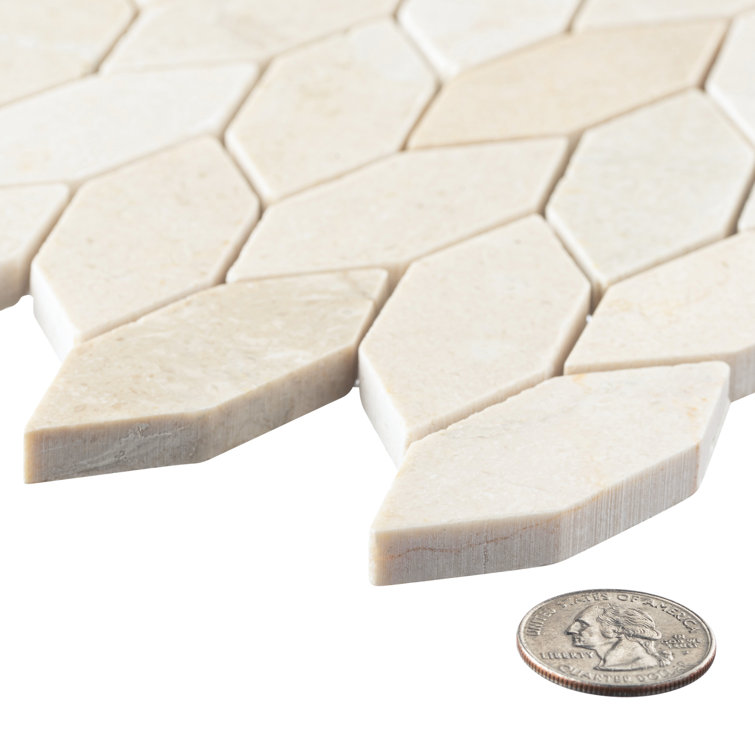 Latte Elongated Hex Cream Off-White Matte Natural Stone Mosaic Tile