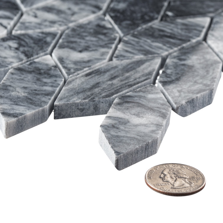 Pebble Elongated Hex Dark Gray Matte Natural Stone Mosaic Tile