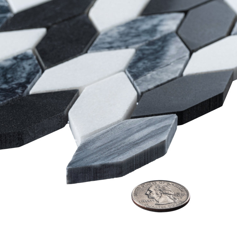 Shadow Elongated Hex Gray and White Matte Natural Stone Mosaic Tile