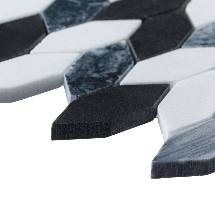 Shadow Elongated Hex Gray and White Matte Natural Stone Mosaic Tile
