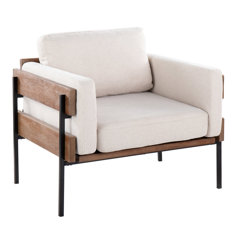 Cream Faux Leather Lawson Accent Chair with Brown Wood and Black Metal