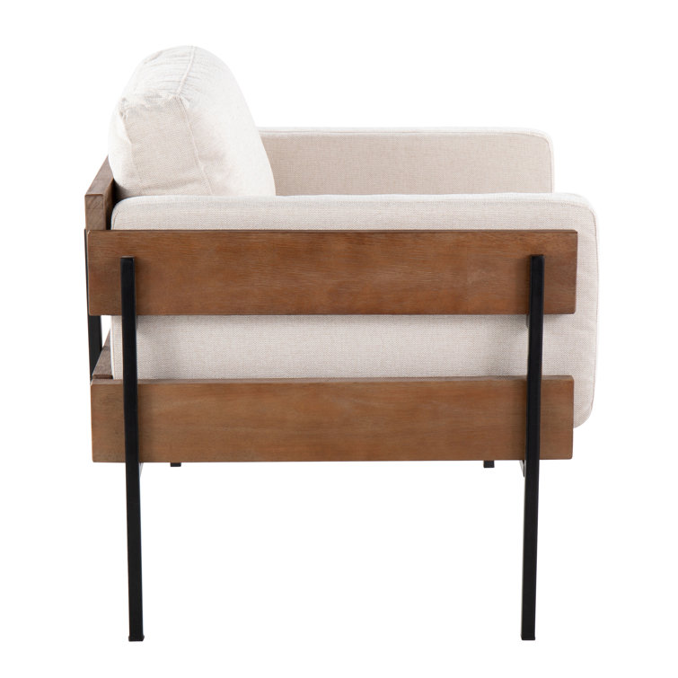Cream Faux Leather Lawson Accent Chair with Brown Wood and Black Metal
