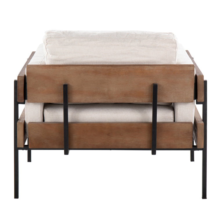 Cream Faux Leather Lawson Accent Chair with Brown Wood and Black Metal