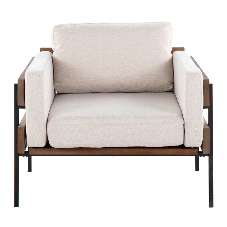Cream Faux Leather Lawson Accent Chair with Brown Wood and Black Metal