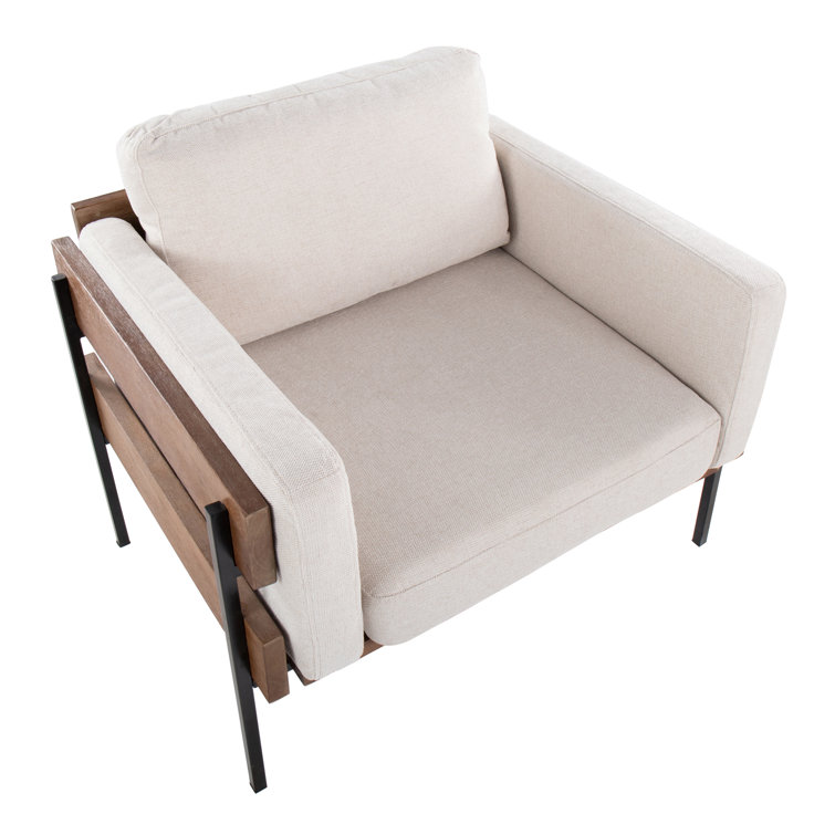 Cream Faux Leather Lawson Accent Chair with Brown Wood and Black Metal