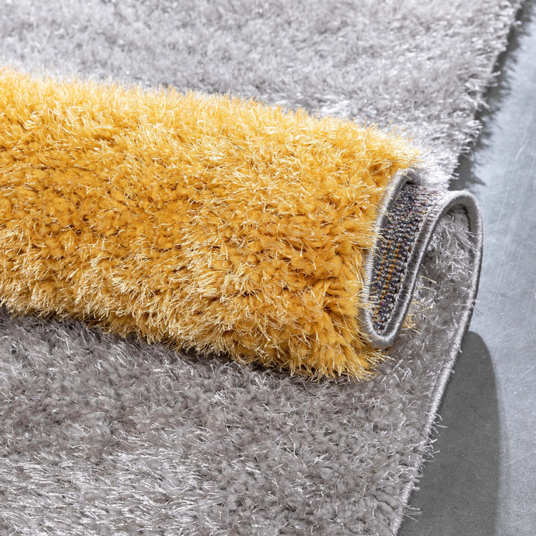 Yellow and Gray Geometric Shag Rug, 5'3" x 7'3"