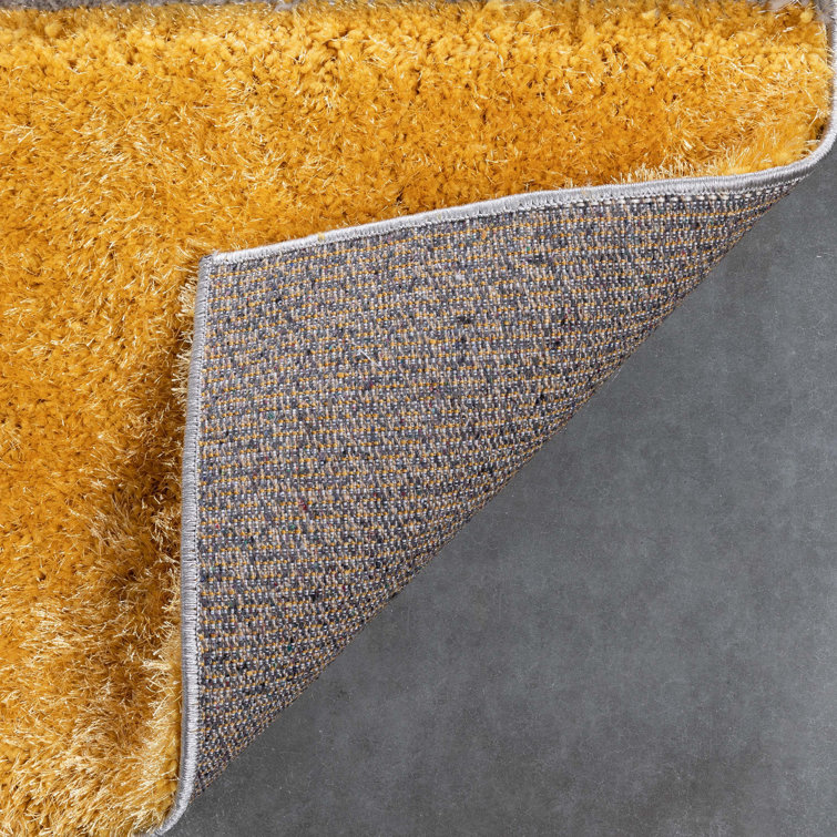 Yellow and Gray Geometric Shag Rug, 5'3" x 7'3"