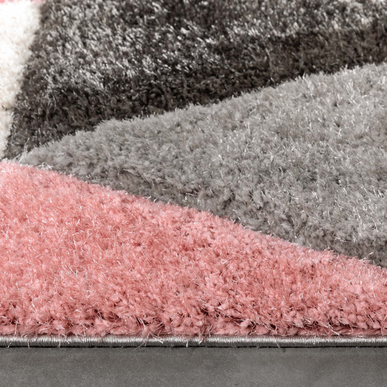 Blush and Gray Geometric Shag Area Rug 5' x 7'