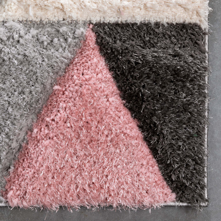 Blush and Gray Geometric Shag Area Rug 5' x 7'