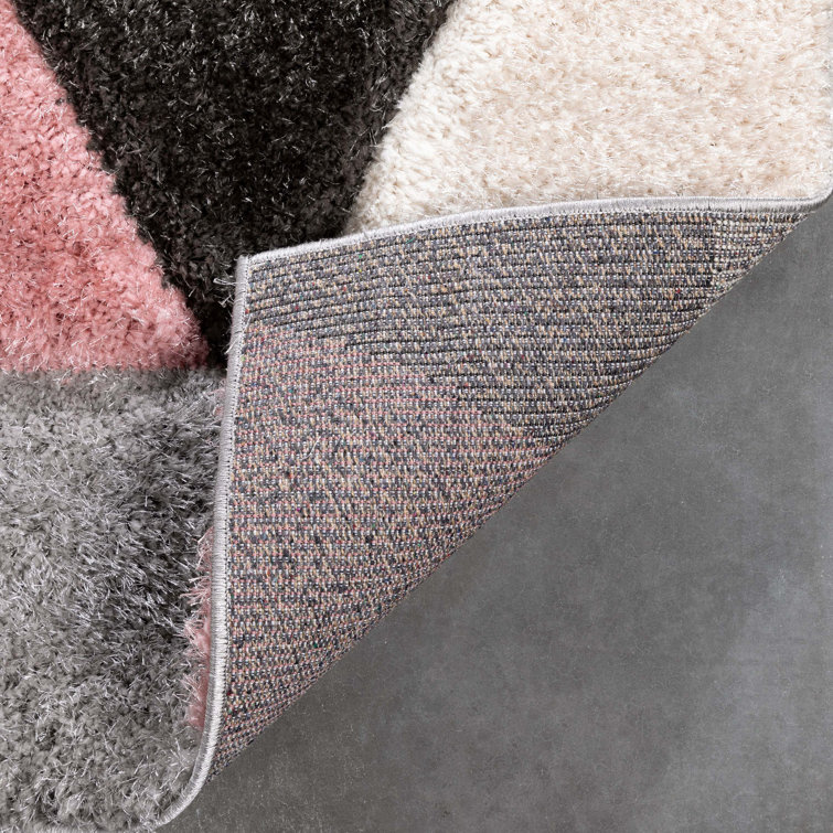 Blush and Gray Geometric Shag Area Rug 5' x 7'