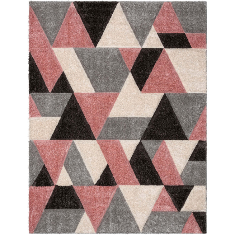 Blush and Gray Geometric Shag Area Rug 5' x 7'