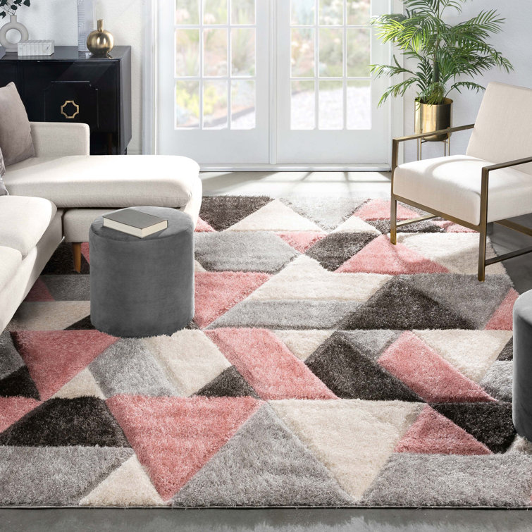 Blush and Gray Geometric Shag Area Rug 5' x 7'