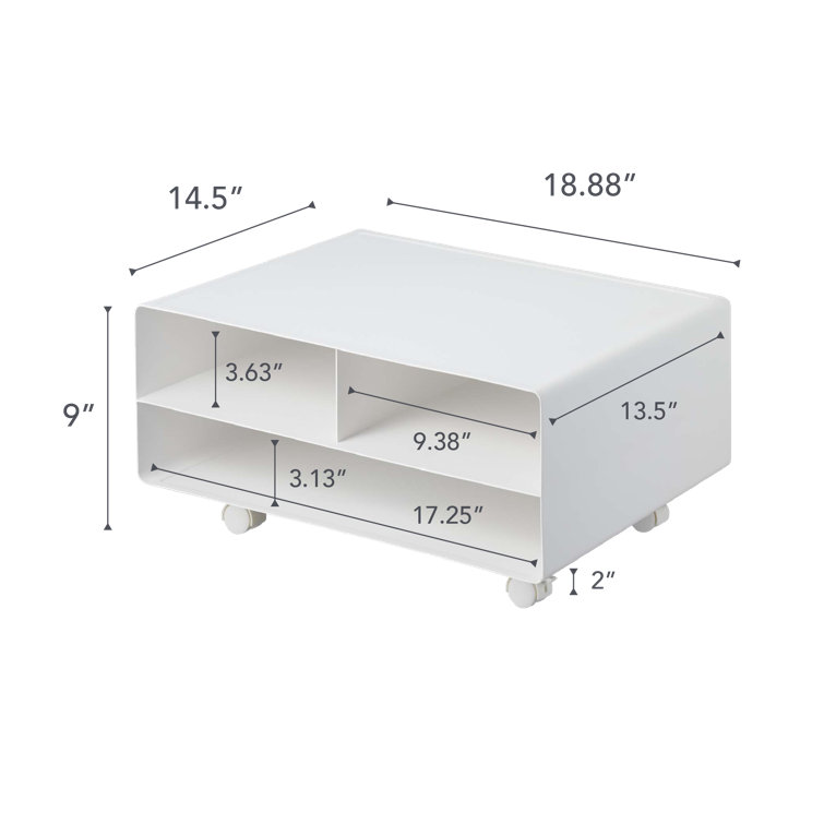 Yamazaki Modern White Steel Desktop Printer Stand with Wheels