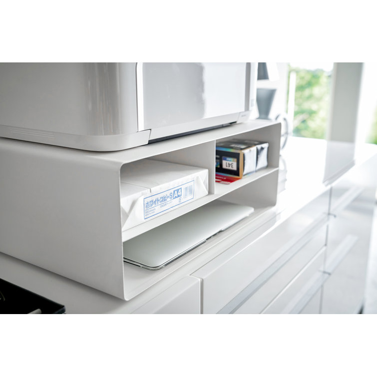 Yamazaki Modern White Steel Desktop Printer Stand with Wheels