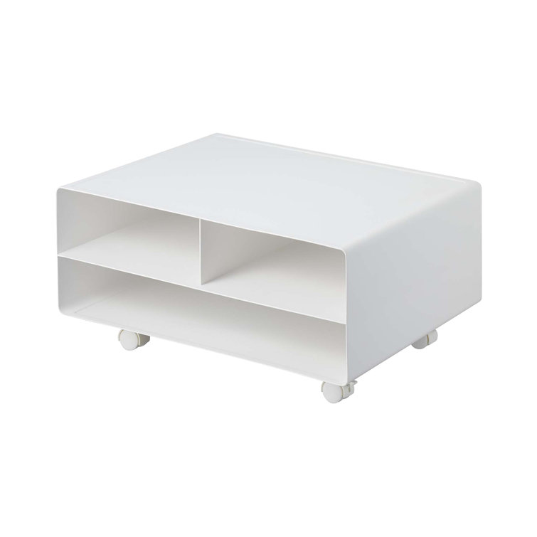 Yamazaki Modern White Steel Desktop Printer Stand with Wheels