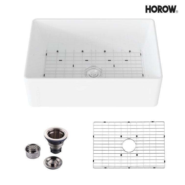 Hadley 30" White Fireclay Farmhouse Kitchen Sink with Accessories