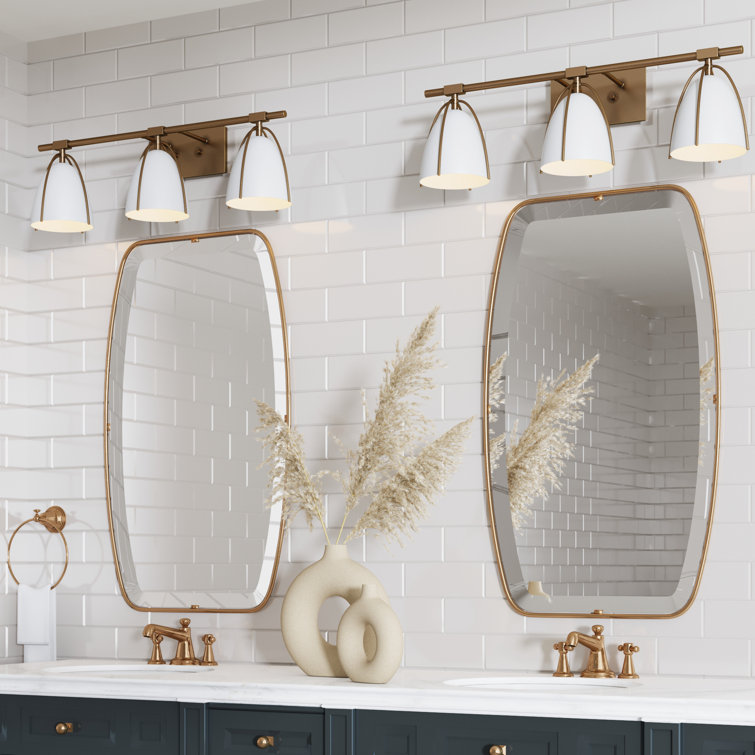 Aubrey 3-Light Gold Brass and White Farmhouse Vanity Fixture
