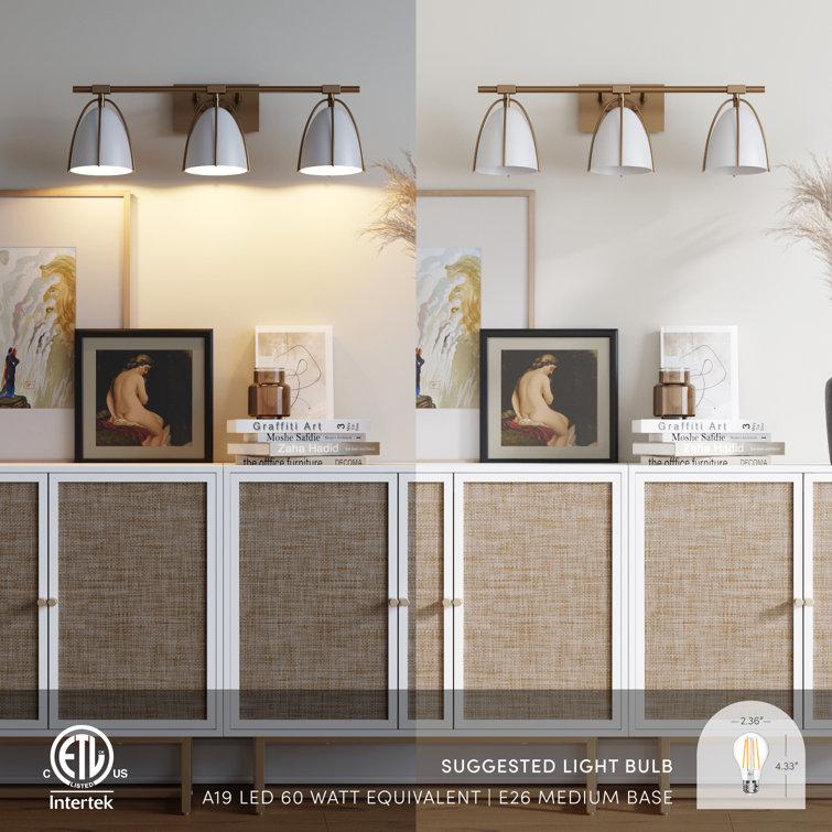 Aubrey 3-Light Gold Brass and White Farmhouse Vanity Fixture